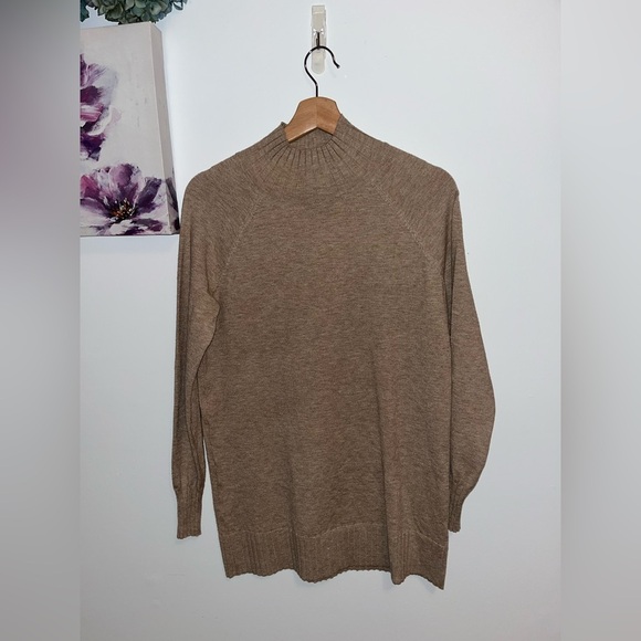 Melanie Lyne Mock Neck Rib Knit Sweater in colour Dark Oatmeal- XS - Picture 8 of 13